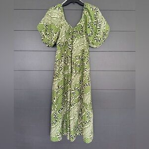 THML Green Leaf Print Long Sleeve Dress
